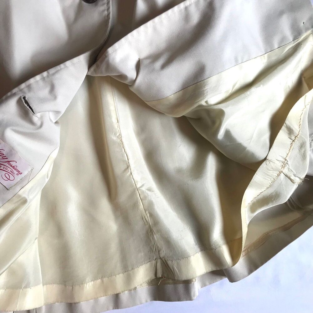 Vintage Herman Kay Cream Block Button Long Utility Trench Coat Lined O-Kay S/M - Picture 10 of 12